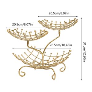 Futchoy 3-Tier Fruit Bowl Fruit Tray Stand Metal Wire Fruit Basket Bread Vegetable Organizer Storage Black Cast Iron (Gold)