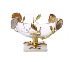 classic touch decor mab770 8.25 x 15 in. glass salad bowl with gold leaf-agate stone design