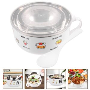 Kichvoe Instant Noodle Bowl Metal Bento Boxes Picnic Noodle Bowls Food Ramen Soup Bowl Mug 40 Oz Tumbler Thermal Insulated Bowl Microwave Ramen Bowls Cartoon Thermal Box Stainless Steel