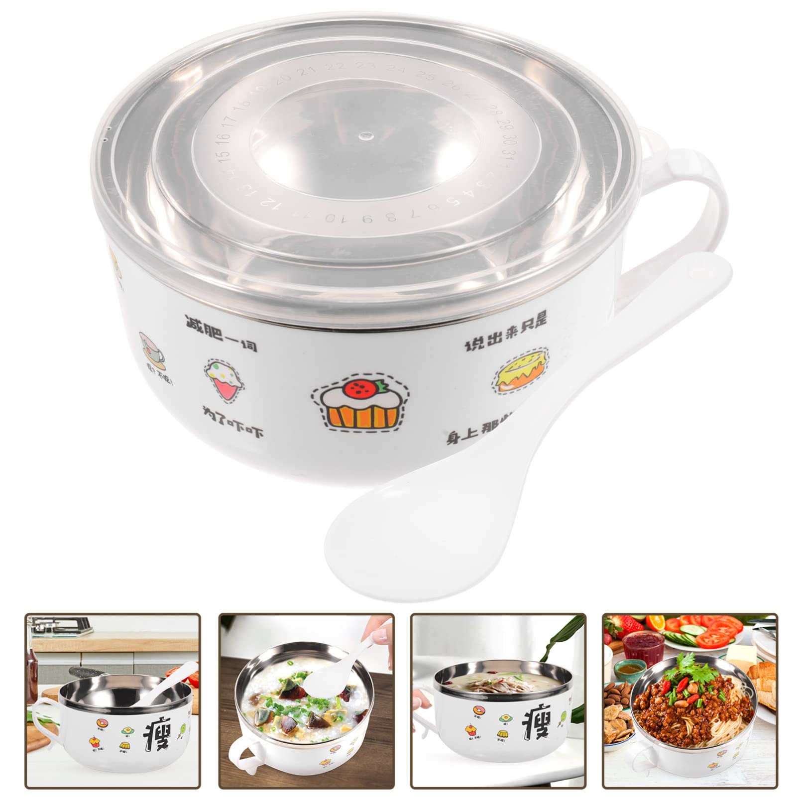 Kichvoe Instant Noodle Bowl Metal Bento Boxes Picnic Noodle Bowls Food Ramen Soup Bowl Mug 40 Oz Tumbler Thermal Insulated Bowl Microwave Ramen Bowls Cartoon Thermal Box Stainless Steel