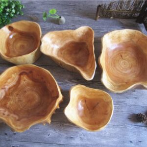 Wooden Bowl for Decor Handmade Storage Natural Root Wood Crafts Bowl Fruit Bowl Salad Key Decorative Serving Bowls, Random Shape (15~19cm)