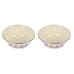 Hemoton Home Decor Wedding Decor 2pcs Vintage Style Enamel Bowl Oil Pot with Cover Enamel Mixing Bowl Large Salad Serving Bowl Soup BasinsThickened Vegetable Basin (Beige) Home Décor Wedding Decor