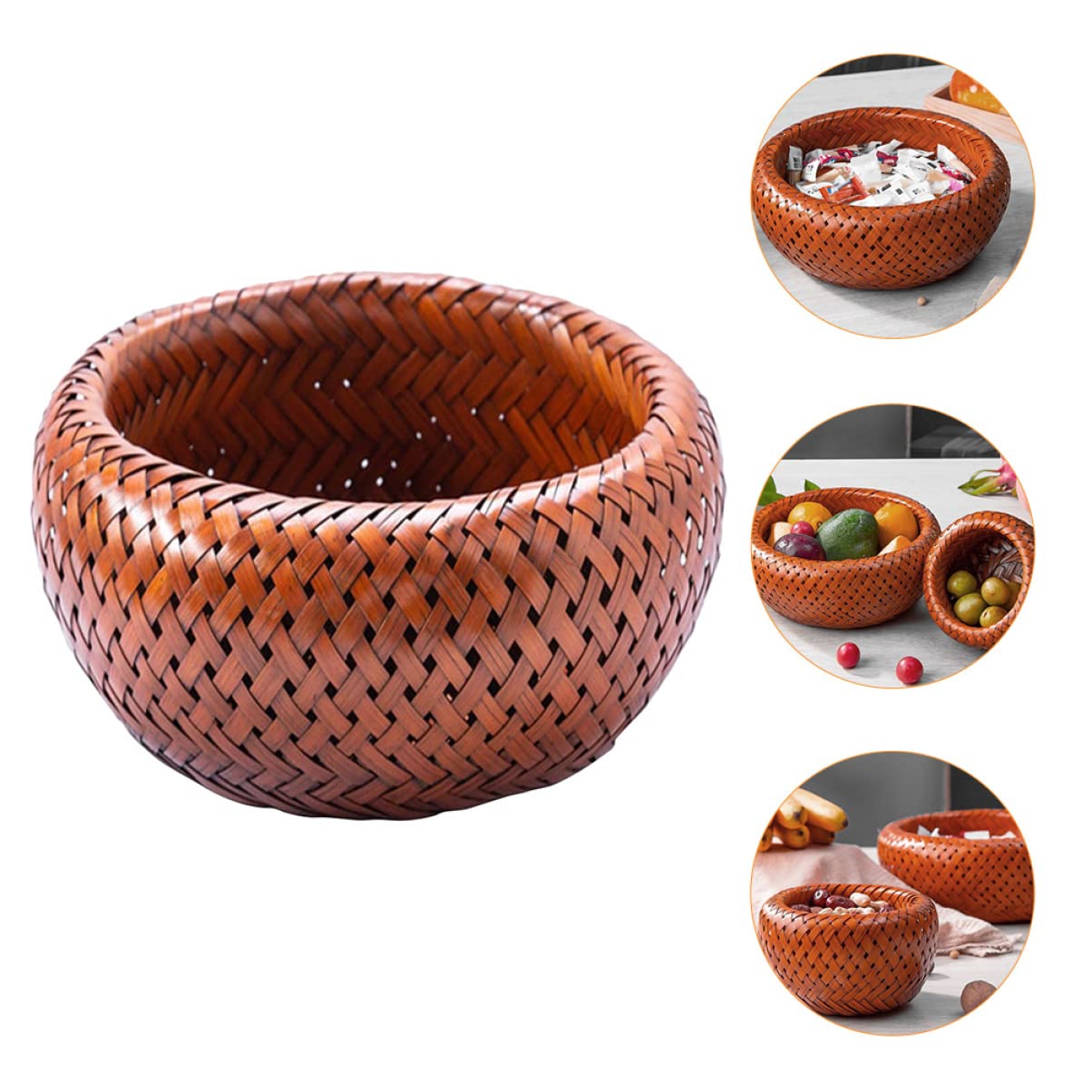 CIYODO 1pc Container Serving Wood Dining Handwoven Kitchen Bread Baskets Dishes Bowl Wooden Sundries Farmhouse Wicker for Bathroom Fruit Decorative Decoration Retro Household Xxcm