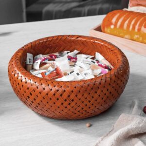CIYODO 1pc Container Serving Wood Dining Handwoven Kitchen Bread Baskets Dishes Bowl Wooden Sundries Farmhouse Wicker for Bathroom Fruit Decorative Decoration Retro Household Xxcm