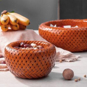 CIYODO 1pc Container Serving Wood Dining Handwoven Kitchen Bread Baskets Dishes Bowl Wooden Sundries Farmhouse Wicker for Bathroom Fruit Decorative Decoration Retro Household Xxcm