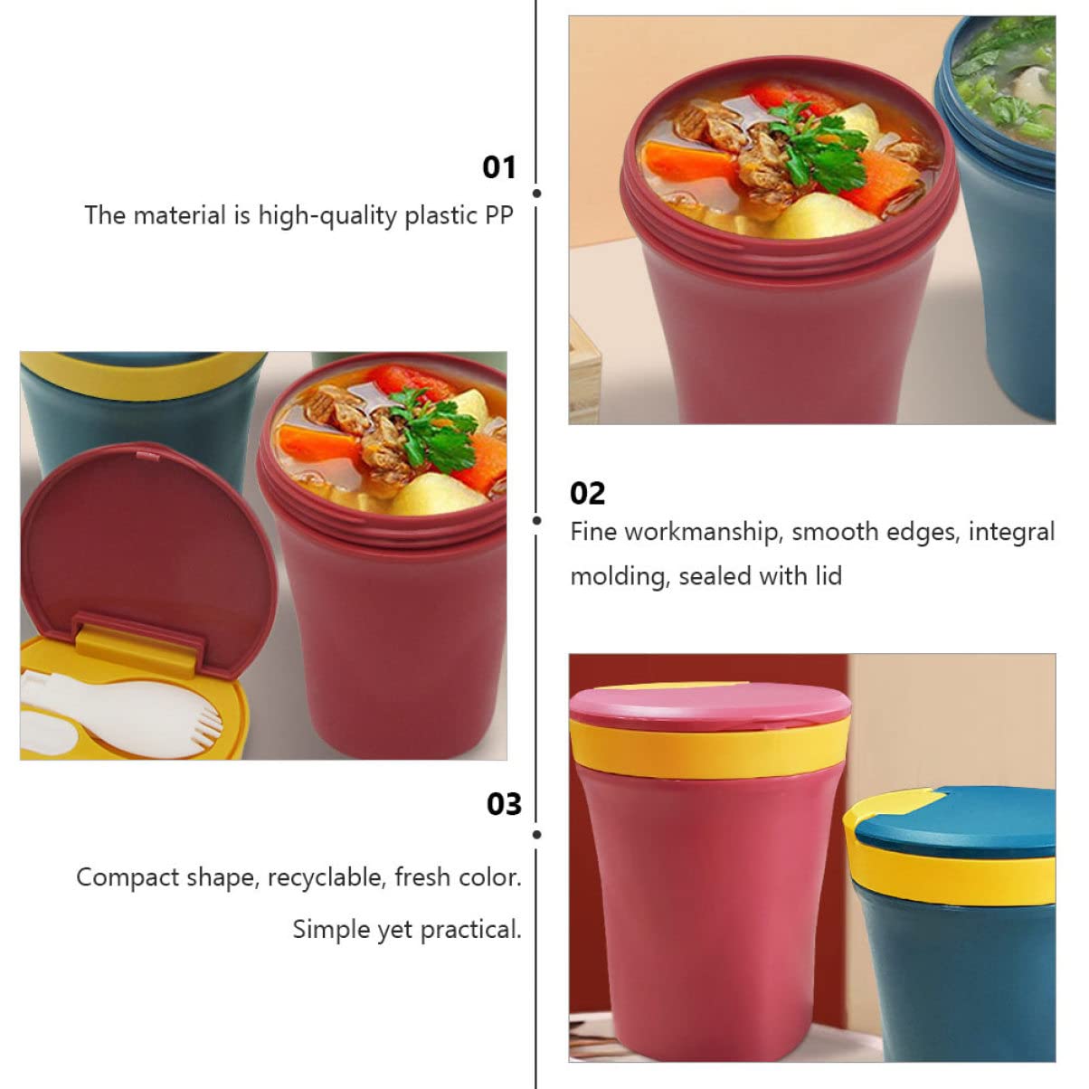 Cabilock Portable Soup Mug Soup Cup with Spoon Insulated Food Container Microwave Soup Mug with Lid Lunch Flask Oatmeal Bowls Microwave Safe Leakproof Travel Plastic Pp Food Jar