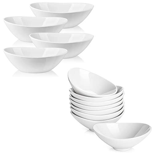 LIFVER 9" Large Serving Bowls Set of 4 Mini Dipping Bowls Set of 8