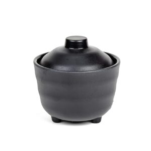 Asian Home Japanese Rice and Soup Bowls With Lid, All Black, Melamine Hard Plastic, for rice, miso soup, 4.72" x 3.94", 10 oz. (2 Bowls)