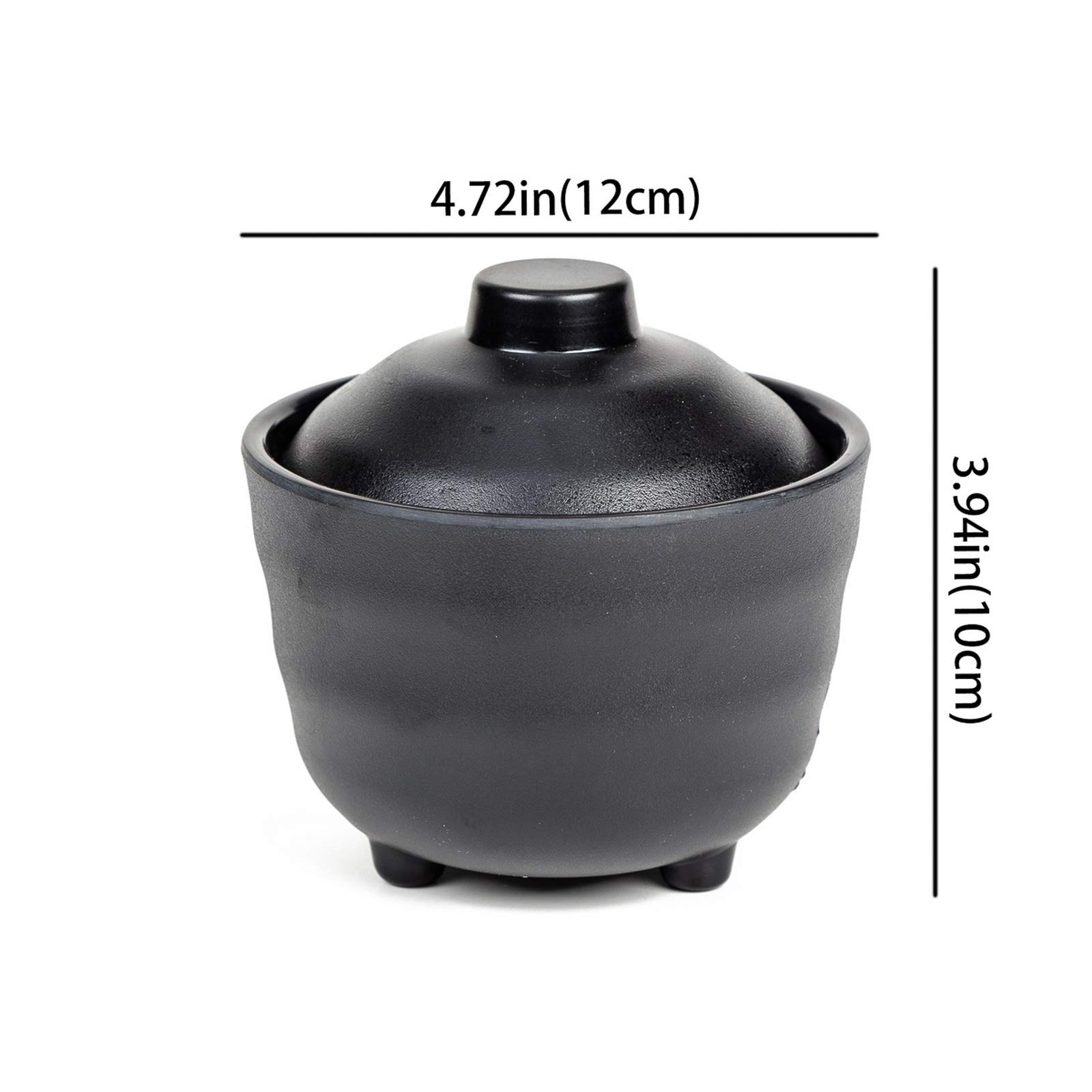 Asian Home Japanese Rice and Soup Bowls With Lid, All Black, Melamine Hard Plastic, for rice, miso soup, 4.72" x 3.94", 10 oz. (2 Bowls)