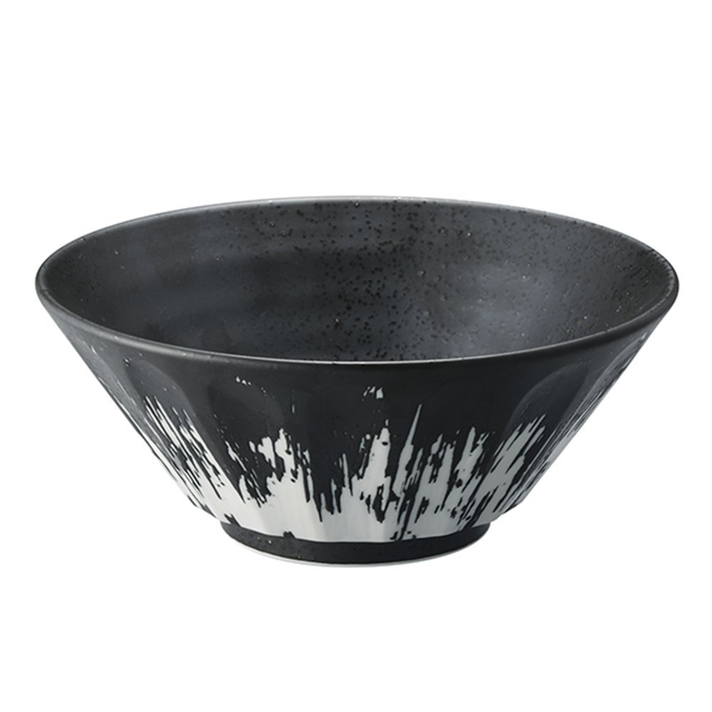 Zen Table Japan Large 50 oz Ramen Noodle, Udon, Pasta, Soup, Donburi Bowl/Serving Bowl Black with Artistic White Paint Scraped-Style (Shinogi) 6.8 -Made in Japan