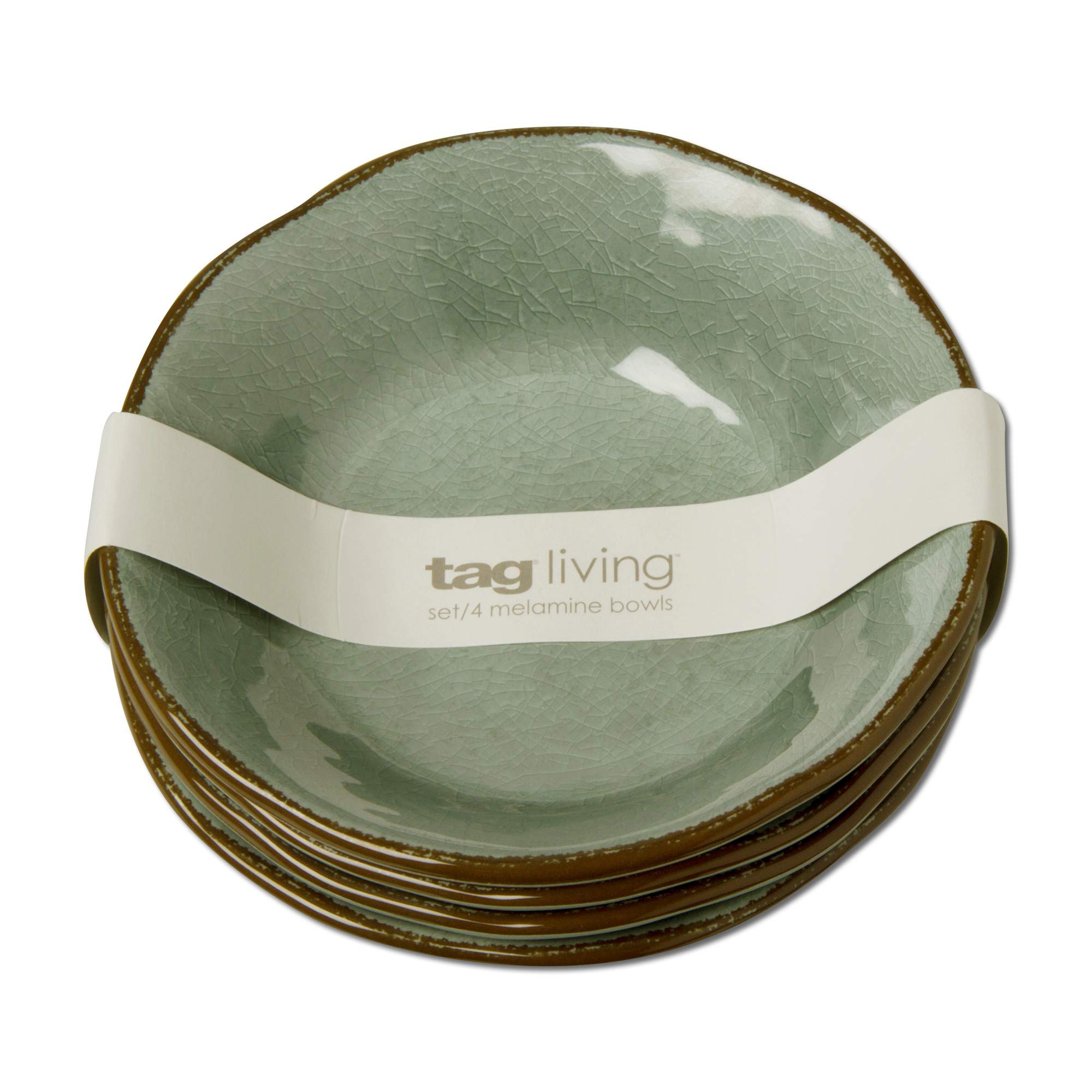 tag 16 oz. 7 in. Veranda Cracked Glazed Solid Green Wavy Edge Melamine Plastic Dinnerware Bowls Set of 4 Dishwasher Safe Indoor Outdoor Round Green 7.5" x 7.1" x 3.9 Green