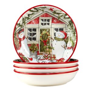 certified international snowman's farmhouse 9" soup/cereal bowls, set of 4