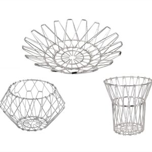 huaqinghua Fruit Basket, Decorative Bowl, Flexible Stainess Steel Wire Basket Transforming, Arts Storage or Holder Vegetable Bread Snacks for Counters, Kitchen, Living Room (1 PCS) Sliver