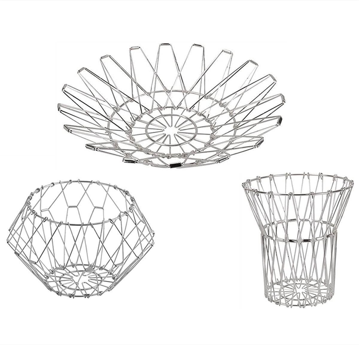 huaqinghua Fruit Basket, Decorative Bowl, Flexible Stainess Steel Wire Basket Transforming, Arts Storage or Holder Vegetable Bread Snacks for Counters, Kitchen, Living Room (1 PCS) Sliver