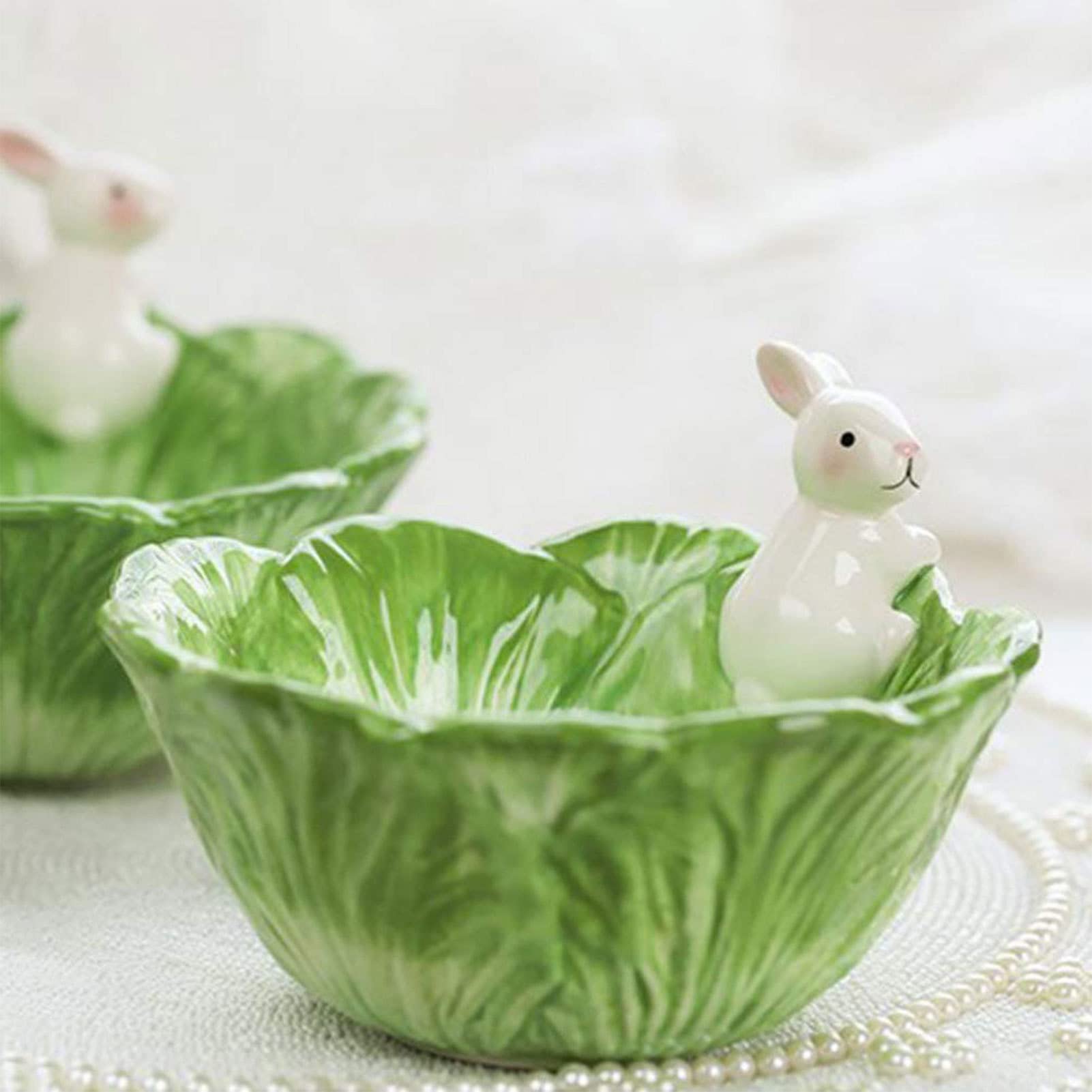 Easter Candy Dishes Easter Bunny Bowl Ceramic Rabbit Bowl Easter Candy Bowl Snack Appetizers Nut Dish Table Decoration Salad Bowl With Cabbage Rabbit Shaped Candy Bowls for Kids