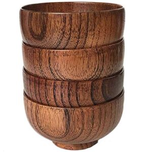 erhai jujube japanese-style wooden bowl wooden rice bowl noodle bowl solid wood bowl, diameter 4.5 inches by 2-5 / 8 inches, for rice, soup, dipping, decoration (medium) 4 packs