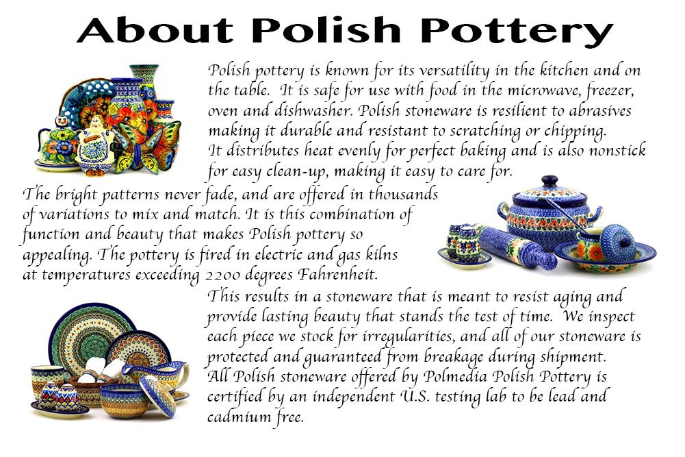 Authentic Polish Pottery 12 oz Bouillon Cup (Rustic Field Flowers Red Theme) + Certificate of Authenticity