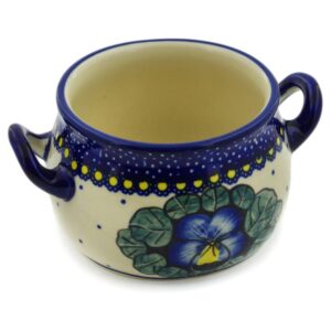 authentic polish pottery 12 oz bouillon cup (flower in the grass theme) signature unikat + certificate of authenticity
