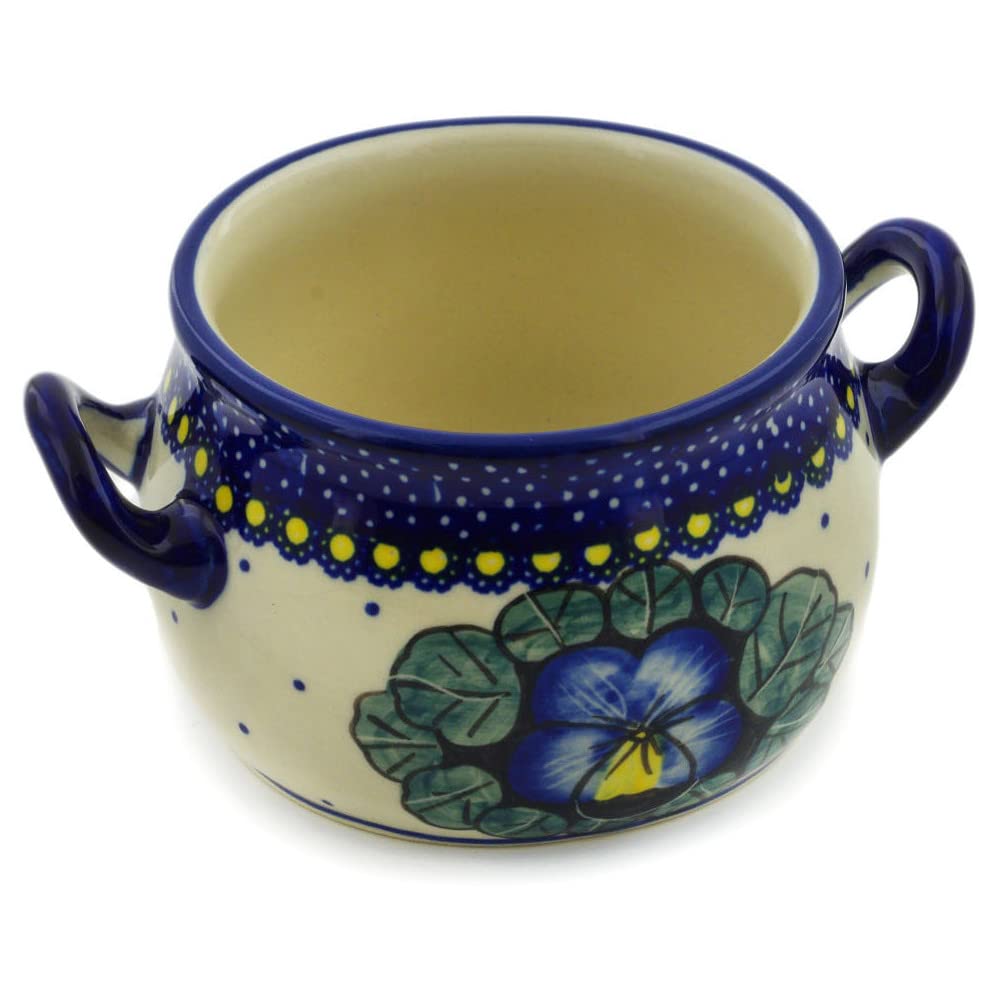 Authentic Polish Pottery 12 oz Bouillon Cup (Flower In The Grass Theme) Signature UNIKAT + Certificate of Authenticity