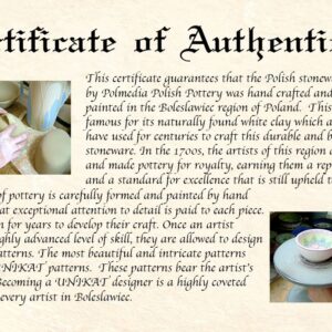 Authentic Polish Pottery 12 oz Bouillon Cup (Flower In The Grass Theme) Signature UNIKAT + Certificate of Authenticity