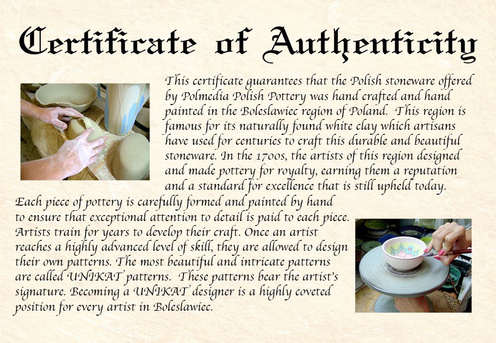 Authentic Polish Pottery 12 oz Bouillon Cup (Flower In The Grass Theme) Signature UNIKAT + Certificate of Authenticity