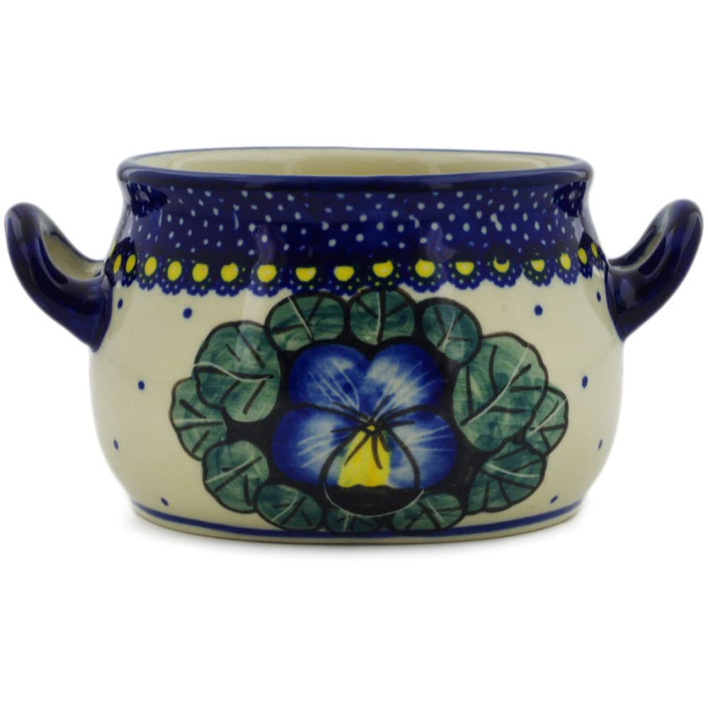 Authentic Polish Pottery 12 oz Bouillon Cup (Flower In The Grass Theme) Signature UNIKAT + Certificate of Authenticity