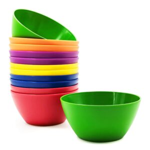 kx-ware plastic bowls set of 12 - unbreakable and reusable 6-inch plastic cereal/soup/salad bowls multicolor | microwave/dishwasher safe, bpa free