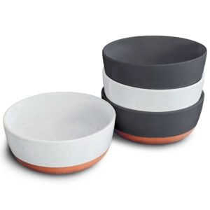mora ceramic flat bowls set of 4-25 oz- for soup, salad, rice, cereal, breakfast, dinner, serving, oatmeal, etc - microwave, dishwasher and oven safe bowl for eating and kitchen- vanilla & charcoal