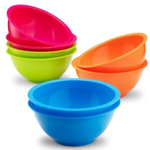 plaskidy cereal bowls, includes 8 plastic bowls, 22 oz, microwave/dishwasher safe, bpa free, 4 bright colors, great for cereal bowls, soup bowls, kids bowls.