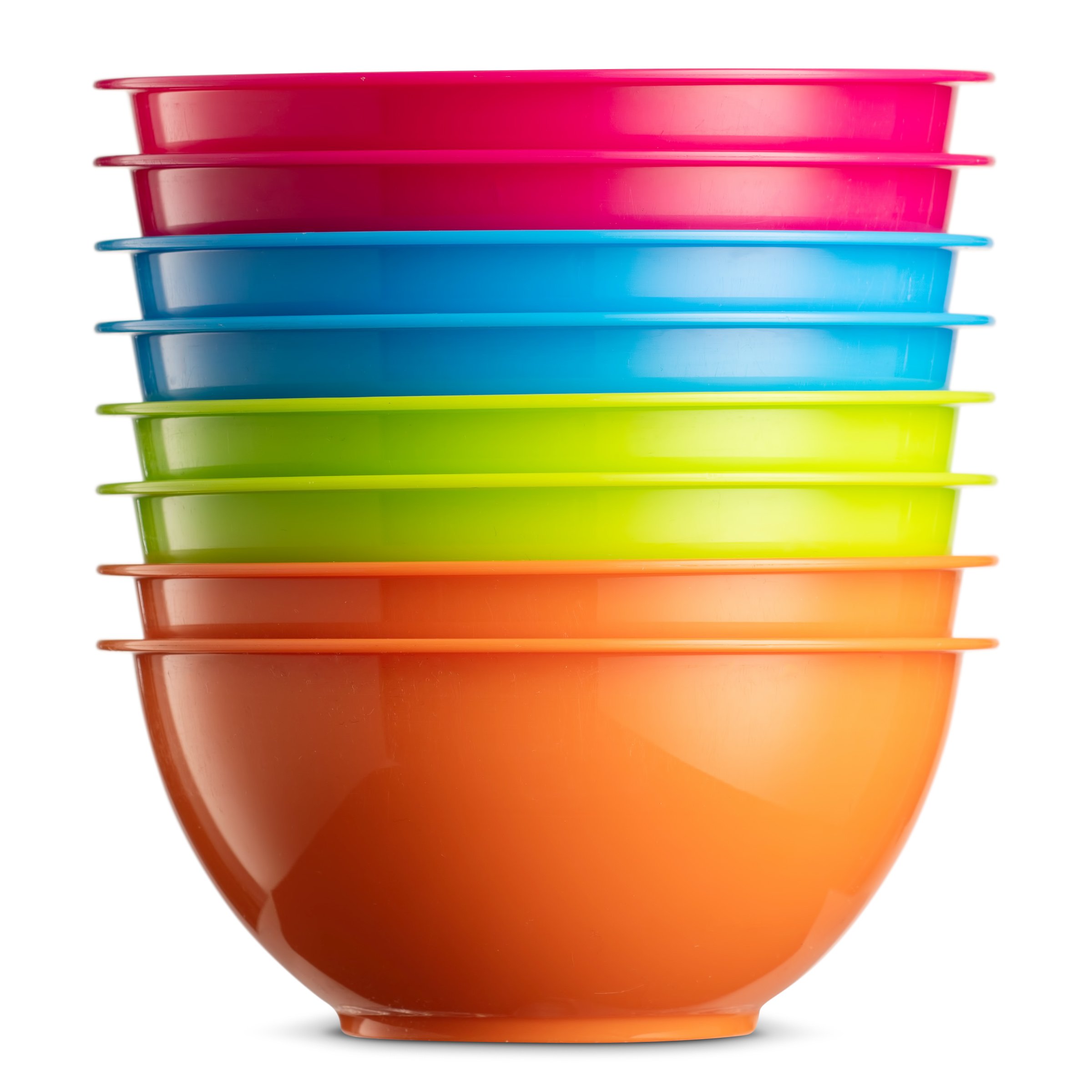 PLASKIDY Cereal Bowls, Includes 8 Plastic Bowls, 22 OZ, Microwave/Dishwasher Safe, BPA Free, 4 Bright Colors, Great for Cereal Bowls, Soup Bowls, Kids Bowls.