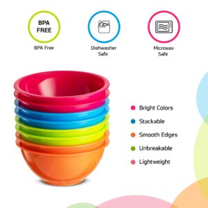 PLASKIDY Cereal Bowls, Includes 8 Plastic Bowls, 22 OZ, Microwave/Dishwasher Safe, BPA Free, 4 Bright Colors, Great for Cereal Bowls, Soup Bowls, Kids Bowls.