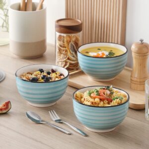 vancasso Bonbon 24oz Stoneware Cereal Bowls 5.5 Inch Microwave & Dishwasher Safe Lead-free Soup Bowls Blue Bowls Kitchen Bowl for Pasta Oatmeal Salad Dessert