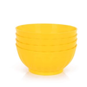 Mintra Unbreakable Plastic Bowl, YELLOW 4pk - Large, 1.8L, 60oz, 7.75inW x 3.25inH - (Part Of A Set) - Salad, Snacks, Breakfast Cereal, Fruit, Popcorn, Soup, Colorful, Shatterproof, BPA Free