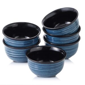 hasense 10 oz ceramic dessert bowls, small ice cream bowls, portion control bowls for kitchen cereal soup rice side dishes, dishwasher microwave safe, set of 6, blue