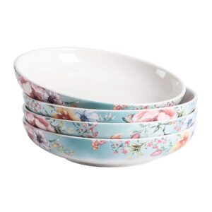 bico margret's garden ceramic 35oz dinner bowls, set of 4, for pasta, salad, cereal, soup & microwave & dishwasher safe