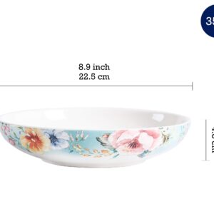 Bico Margret's Garden Ceramic 35oz Dinner Bowls, Set of 4, for Pasta, Salad, Cereal, Soup & Microwave & Dishwasher Safe