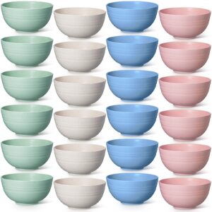 zubebe unbreakable cereal bowls 24 oz reusable lightweight bowl dishwasher microwave safe bowl sets for eating rice soup, pink, green, blue, beige (set of 24)