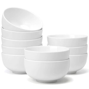 amhomel ceramic ice cream dessert bowls, cereal bowls set of 10, porcelain soup bowls for kitchen, 11 oz small serving bowls, lead-free, dishwasher & microwave safe - white, 4.5 inch