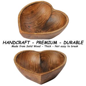 Heart Shaped Wood Bowl Wooden Bowls and Heart Shaped Spoons - Rustic Heart Bowls Decorative - for Cereal, Soup, Smoothie, Salad and Dessert (8" Set of 1)