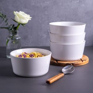 AmorArc Stoneware Cereal Bowls Set for Kitchen, 26 ounce Ceramic Soup Bowls Set of 6 for Snacks Soup Cereal Breakfast, Chip-Resistant Bowls, Matte white