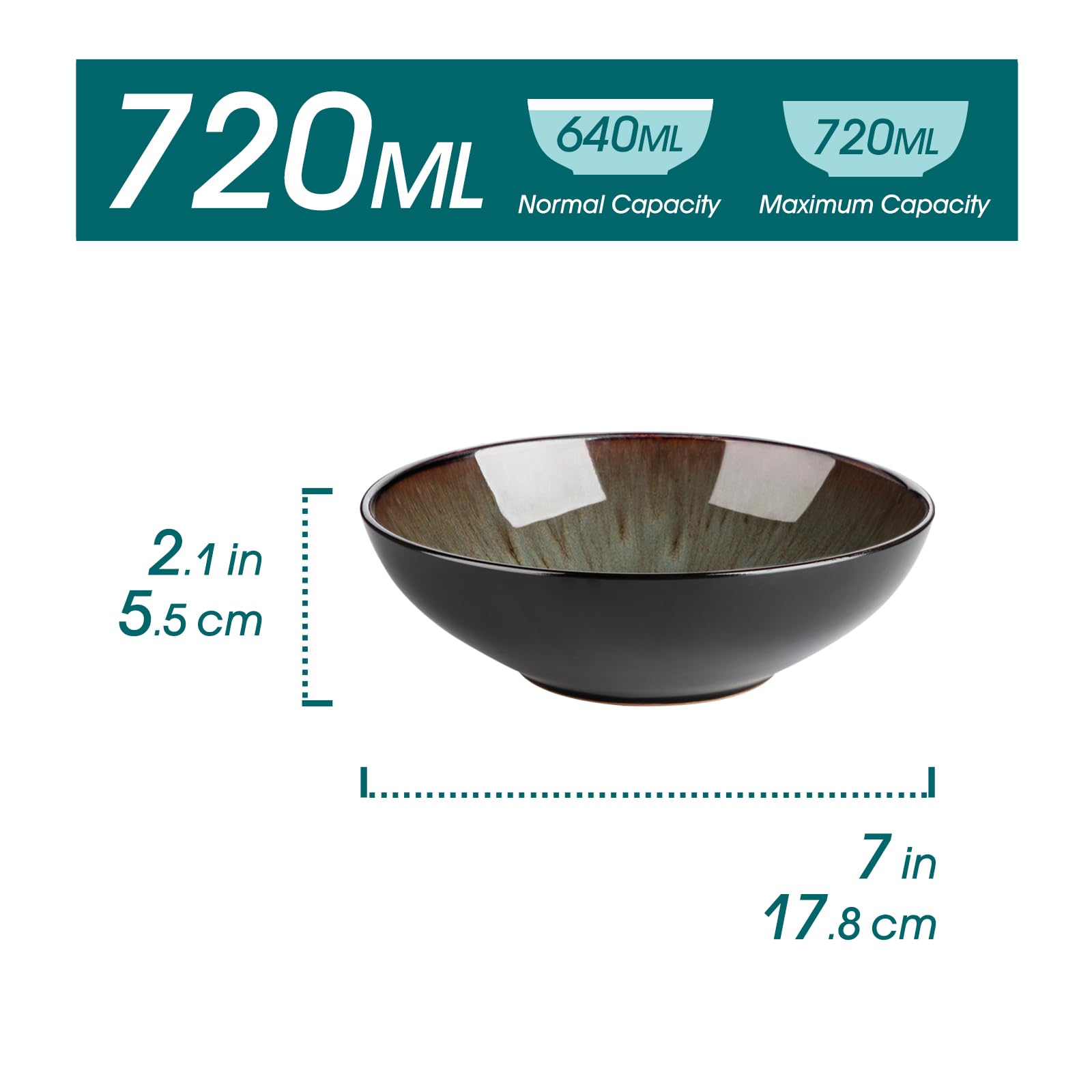 vancasso Bubble 24oz Cereal bowls, 7 Inch Stoneware Pasta Bowls Lead-free Soup Bowls, Brown Bowl Set of 4 for Kitchen Bubble Brown for Cereal Soup Oatmeal Salad, Dishwasher & Microwave Safe