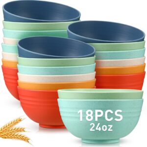 18 pcs unbreakable cereal bowls 24 oz microwave and dishwasher safe wheat straw fiber lightweight bowl soup bowls microwavable kitchen bowls for serving salad rice pasta dishes oatmeal (soft colors)