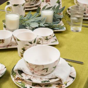 Bico Magnolia Floral Ceramic Bowls Set of 4, 26oz, for Pasta, Salad, Cereal, Soup & Microwave & Dishwasher Safe