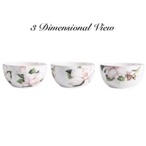 Bico Magnolia Floral Ceramic Bowls Set of 4, 26oz, for Pasta, Salad, Cereal, Soup & Microwave & Dishwasher Safe