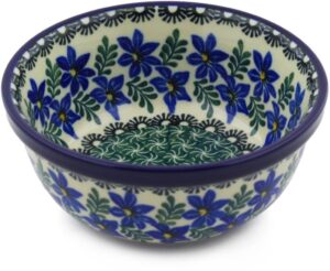 polish pottery bowl 6-inch made by ceramika artystyczna (blue violets theme)
