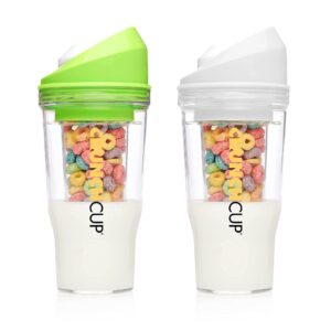 crunchcup bundle & save 15% on two portable cereal tumblers - no spoon, no bowl, it's cereal on the go [green & white]