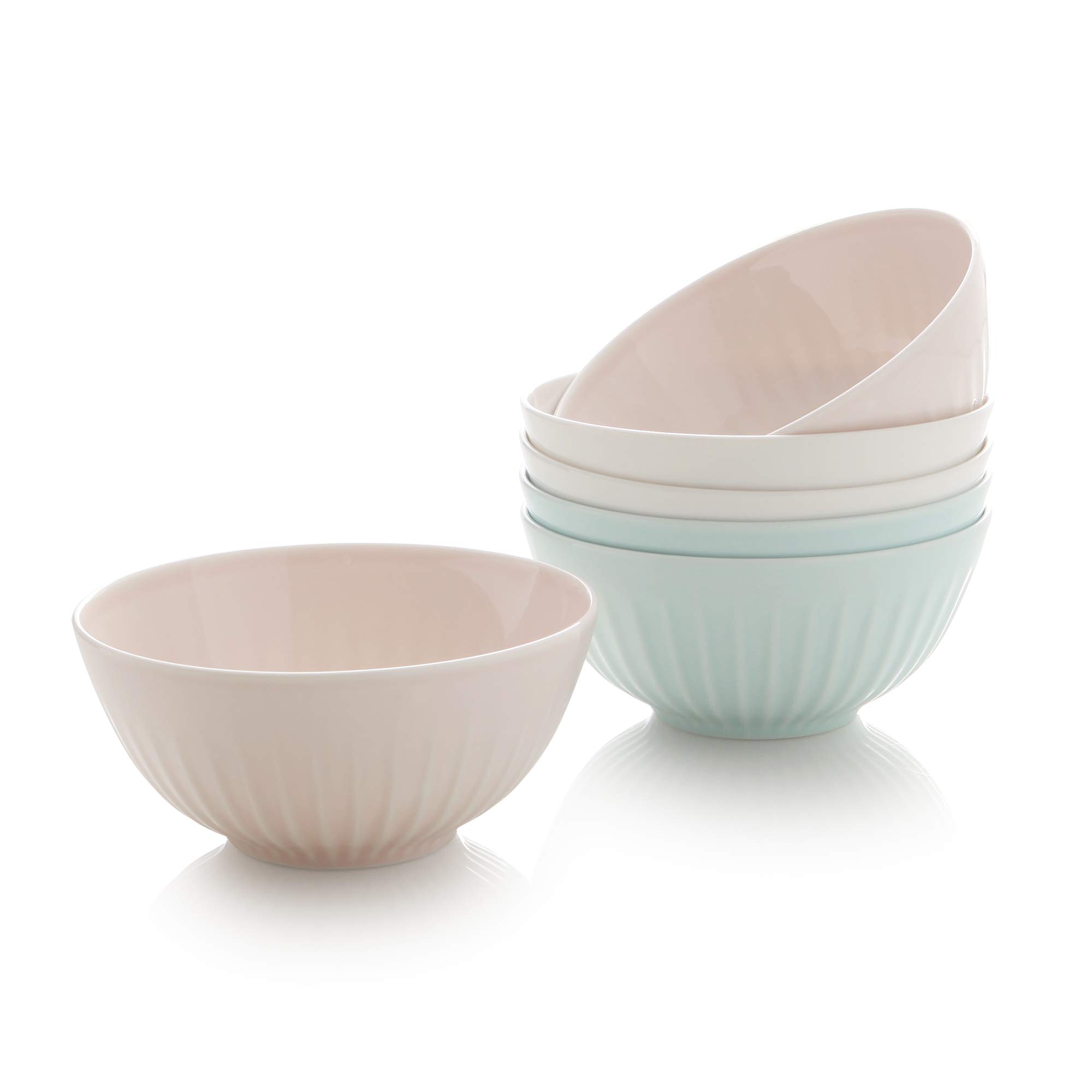 ZEN Pleats Porcelain Cereal Bowls 24oz Set of 6 (Mixed Color)