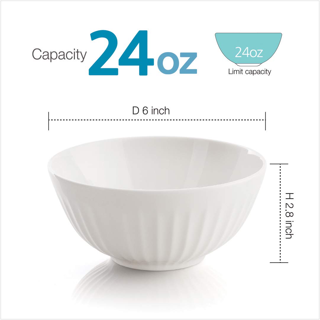 ZEN Pleats Porcelain Cereal Bowls 24oz Set of 6 (Mixed Color)