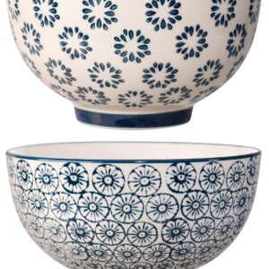 Bloomingville Ceramic Cereal Bowls Kristina - colorful Set for Soup, Breakfast Dia 5.25'' H 3'', blue, Stoneware, Set of 2 Styles, content 15.75 fl oz