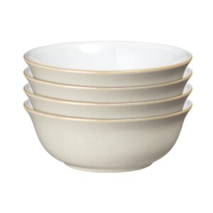 denby - linen cream white cereal bowls set of 4 - dishwasher microwave safe crockery - ceramic stoneware tableware natural tones - bowls for soup